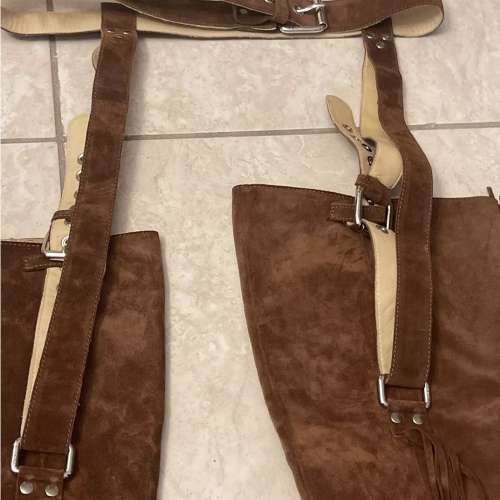 Dolce & Gabbana Sexy Suede Brown Fringe Leather Boots & Belt woman’s D&G heels - Picture 10 of 16